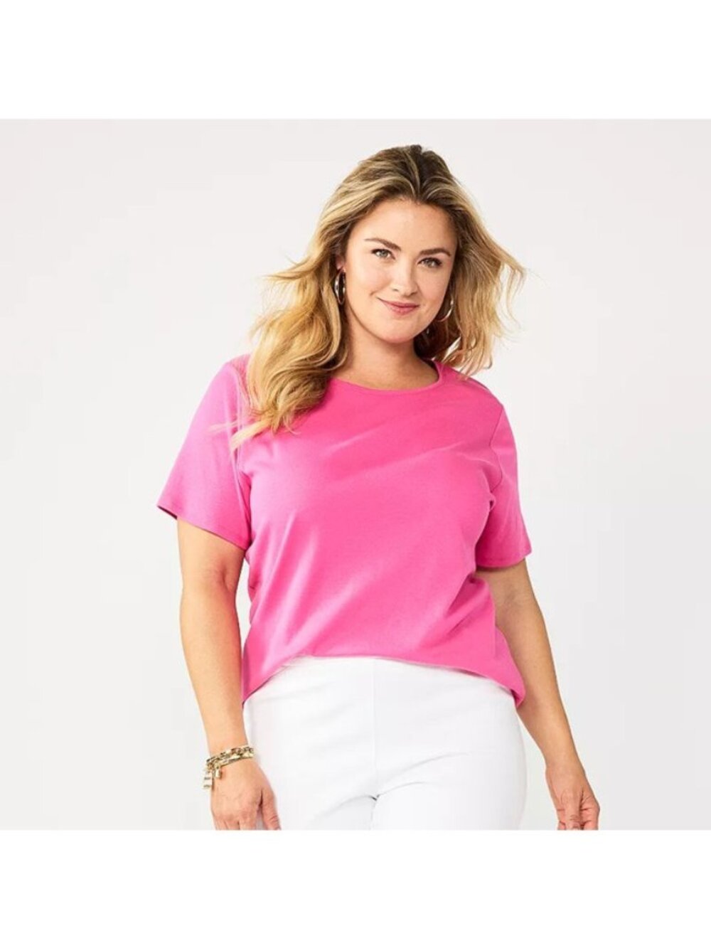 Croft & Barrow Women's 3X Plus Size Essential Crewneck Tee in Bubble Pink